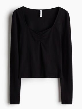 H&M Divided Women’s Long Sleeve Sweetheart Neckline Top Black Size Large